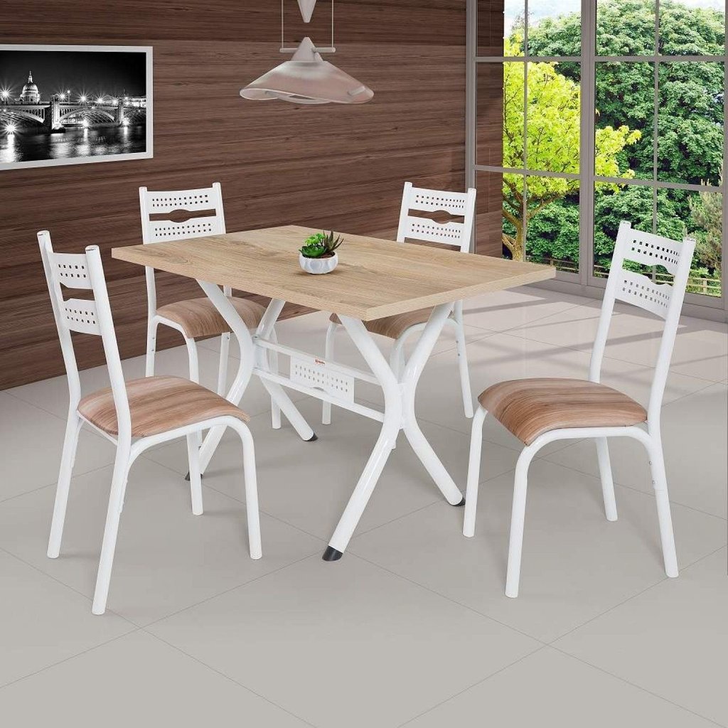 Conjunto de Mesa com 4 Cadeiras Luna Clássica Bege/Branco/Capuccino