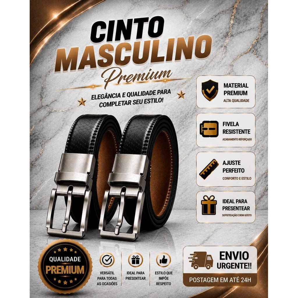 Cintos Masculino Couro Estiloso Dupla Face Ajuste Perfeito Reforçado Preto e Marrom