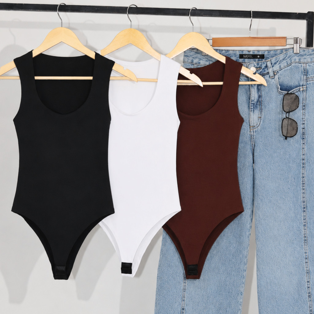 Kit 3 Body Collant Feminino Regata Decote Quadrado Com Forro Duplo Elegante Moda Casual