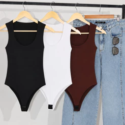 Kit 3 Body Collant Feminino Regata Decote Quadrado Com Forro Duplo Elegante Moda Casual