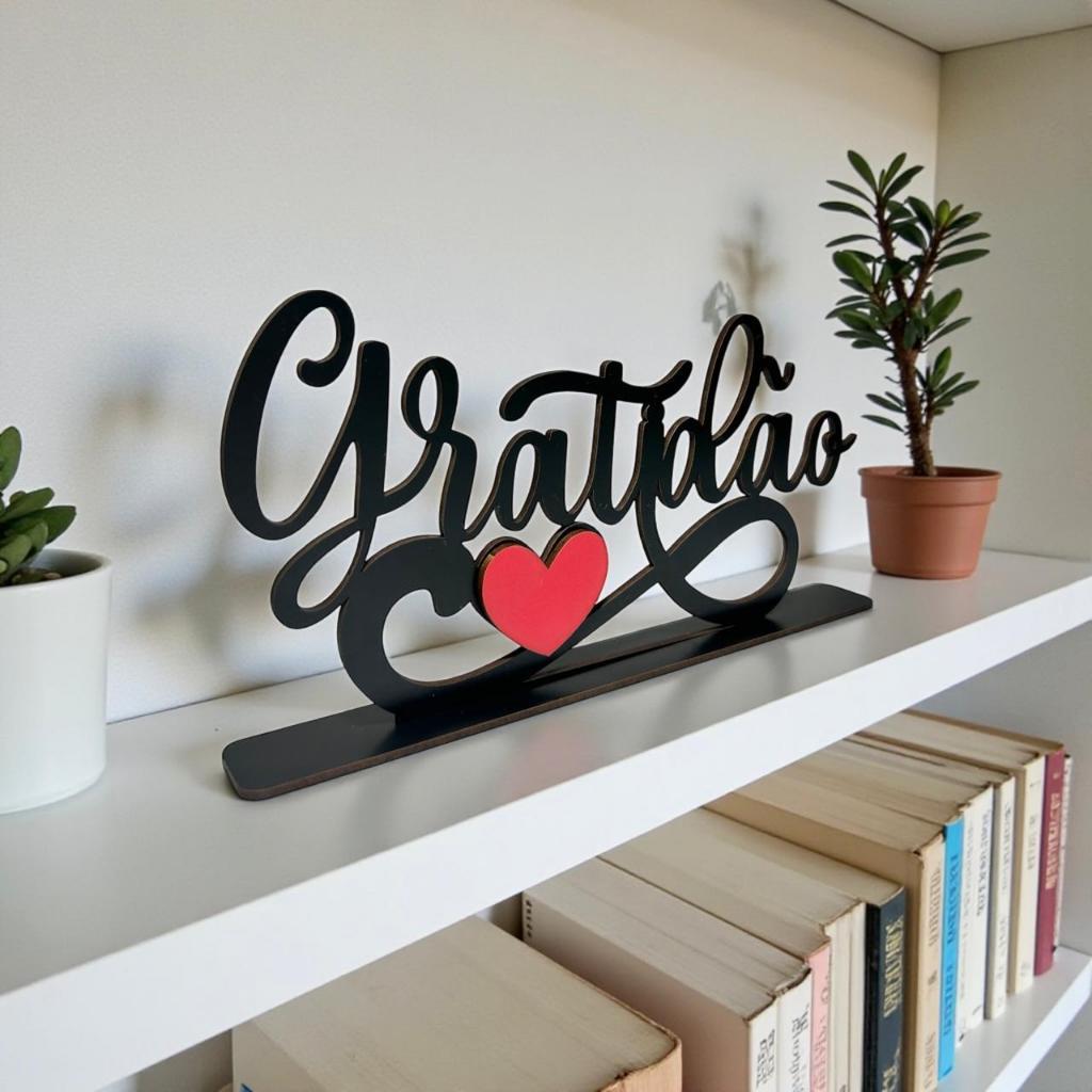 Palavra Decorativa Gratidão MDF Preto Branco Cru Ambiente Sala Quarto Escritório