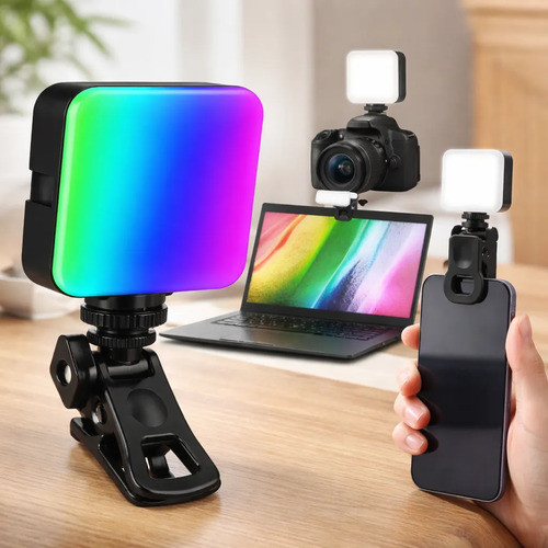 Mini Iluminador Led Rgb Portátil Clip Notebook Ring Light Para Celular Luz Gravar Vídeo Reunião Bateria Recarregável