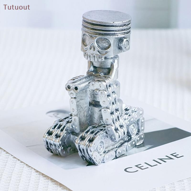 TUTU Criativo Pistão Crânio Rosto Escultura Resina Engrenagem Ornamentos Estatuetas Decorativas Decoração De Mesa Artesa