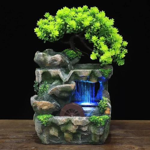 Fuente de Agua Cascada Decorativa Mesa Interior com Luces Led Pequena para Escritorio Casa