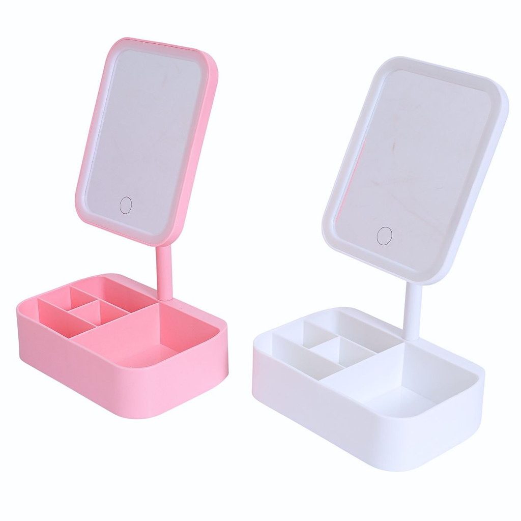 Espelho com LED Retangular Portátil Porta Maquiagem Organizador