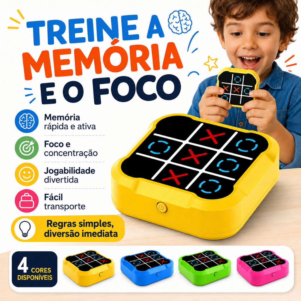 Jogo Da Velha Digital 3 Em 1 Compacto E Portátil Console Jogo da Memória Eletrônico Infantil