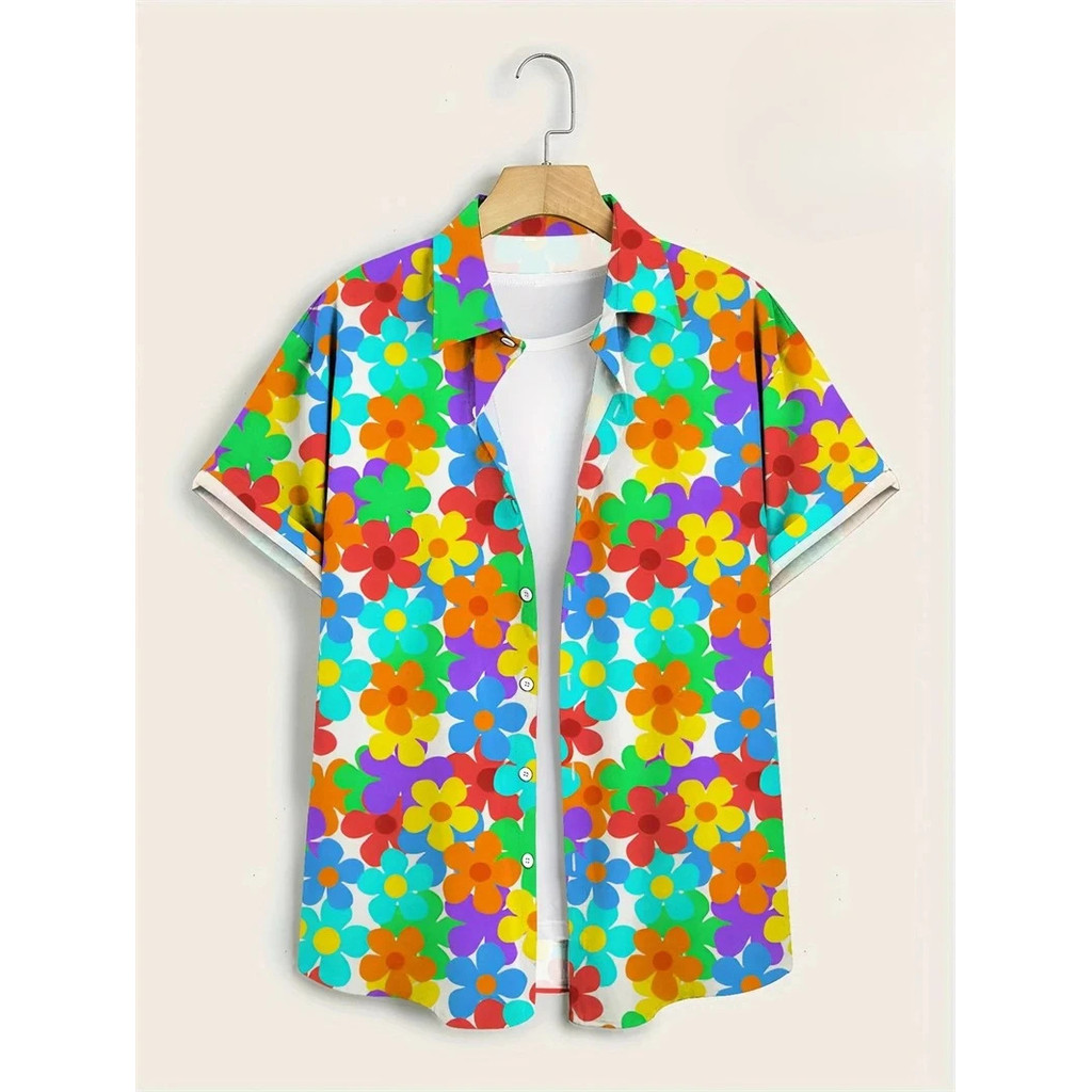 Camisas Florais Baratas Masculinas Havaí Festa De Férias Blusa 2025 Lapela Camisa De Praia Flor Moda Coreana De Manga Cu