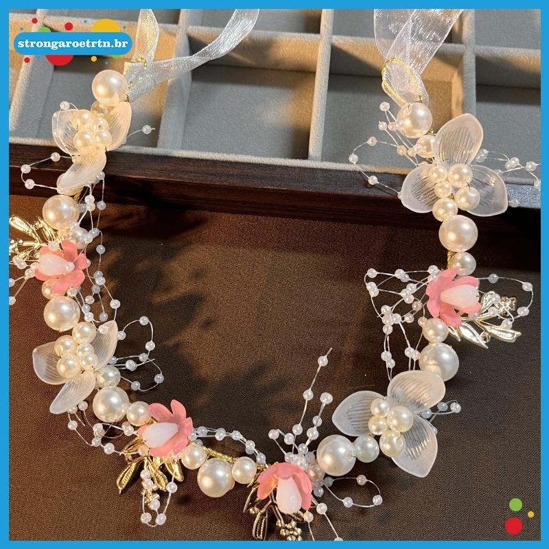 strongaroetrtn Elegante Meninas Imitado Pérola Cabelo Cocar Bebê Flor Grinalda Guirlanda Cabeça Argola De Casamento br