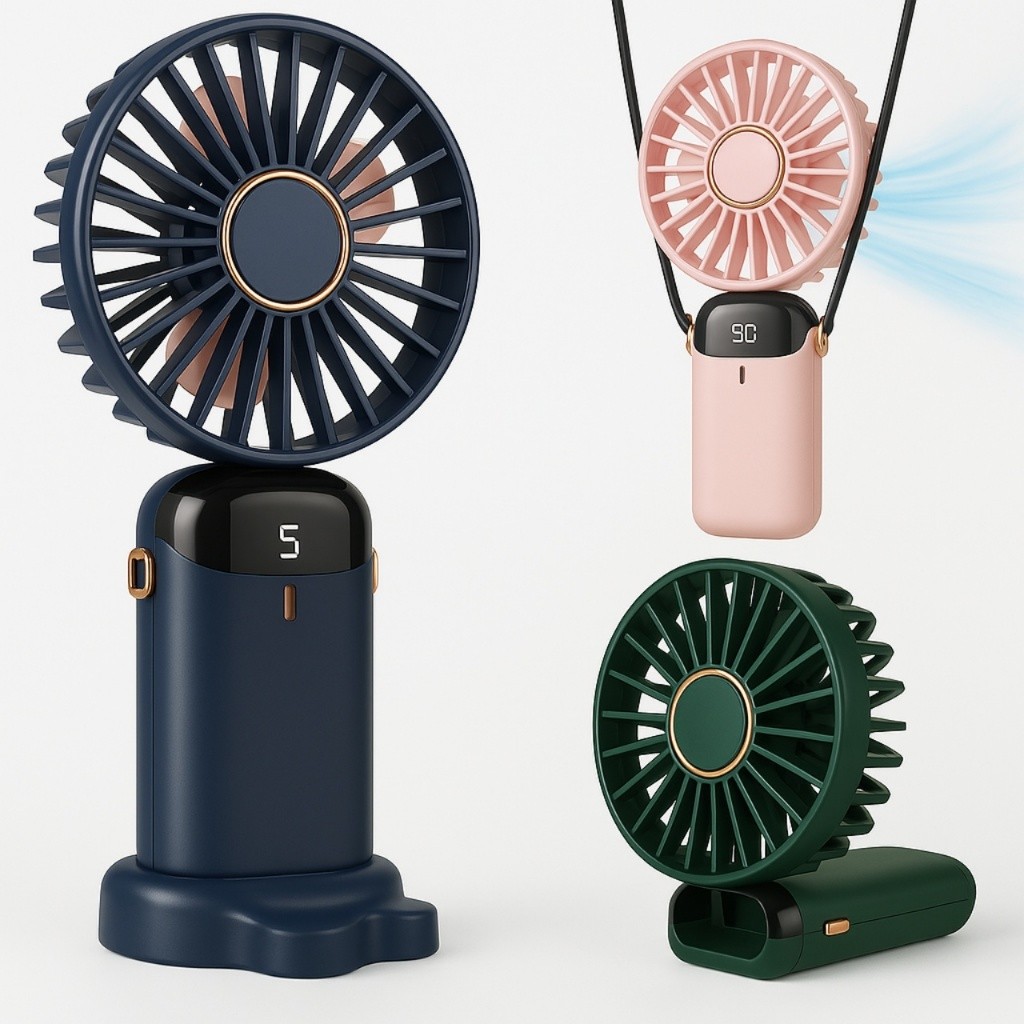 Mini Ventilador Portátil 5 Modos Dobrável Digital USB Recarregável Mesa Escritório Presente em Oferta na Shopee