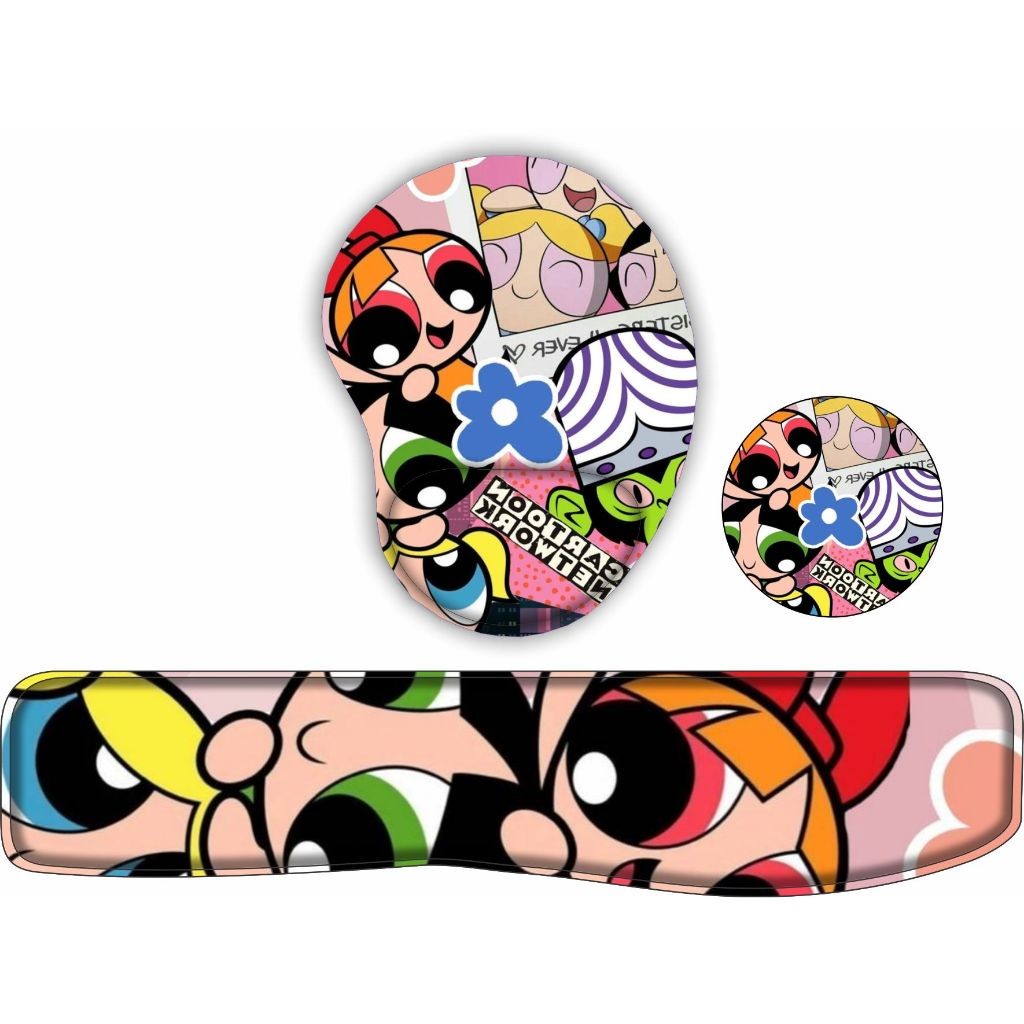 Kit mouse pad + apoio de teclado + porta copos meninas super poderosas COLLAGE