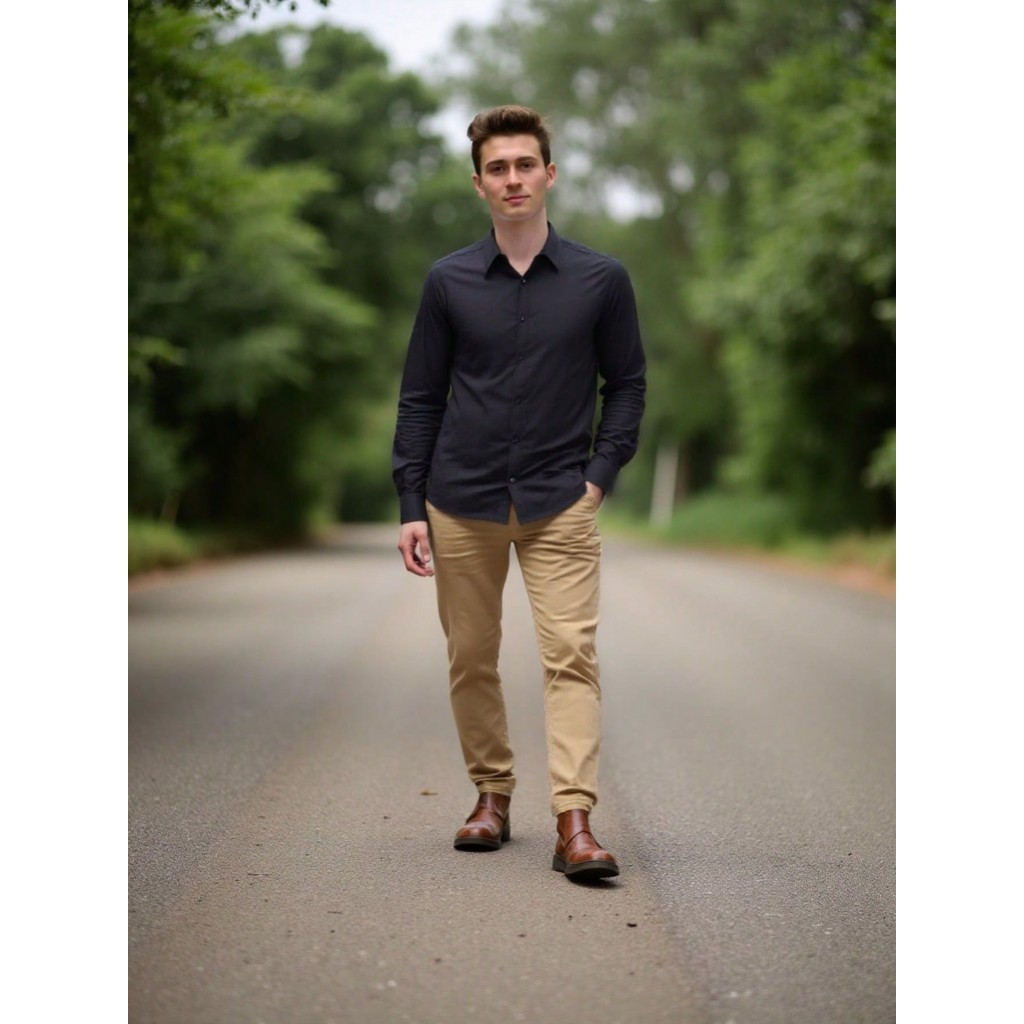 KIT CONJUNTO MASCULINO CALCA SARJA + CAMISA SOCIAL SLIM FI