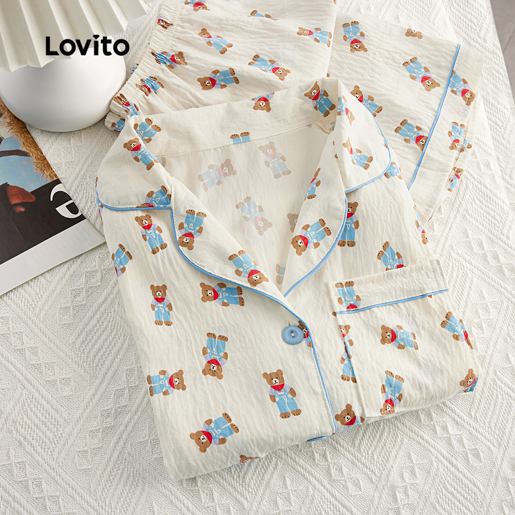(NEW) Lovito Conjuntos Casuais de Pijama Primavera/verão Conjuntos de Pijama Multicoloridos para mulher LNE1132X045 em Oferta na Shopee