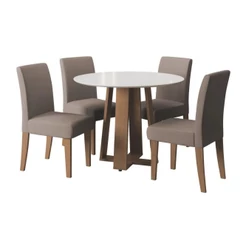 Conjunto de Mesa Sala de Jantar Athenas Redonda 1,03m 4 Cadeiras Trieste Cedro / Off White / Mascavo Dobuê