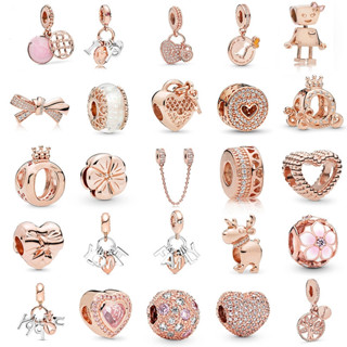 Berloques De 925 Prata Clássico Charme Rosa Série Ouro Pulseira Acessórios Moda Colar Pingente DIY Jóias Presente em Oferta na Shopee
