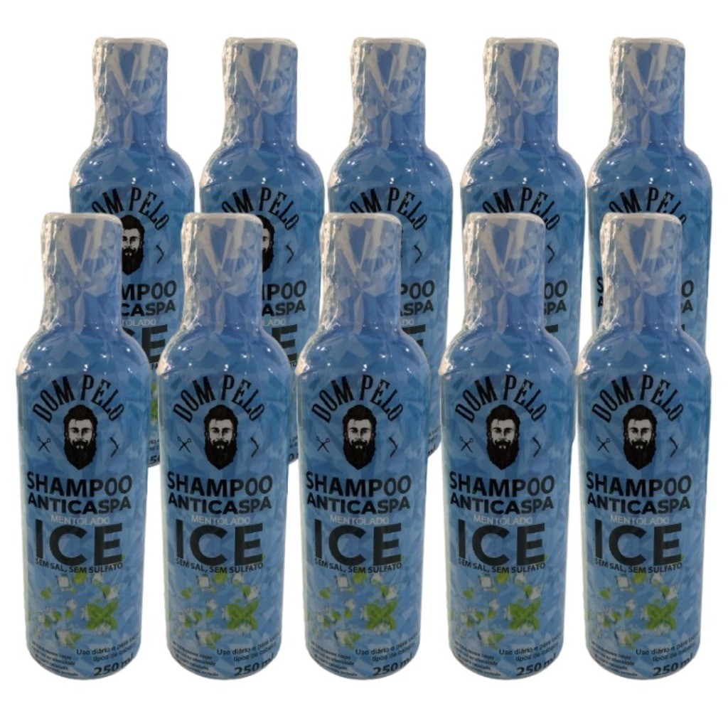 ICE - Kit 10 Shampoo Anti-caspa Dom Pelo Mentolado Ice 250ml em Oferta na Shopee