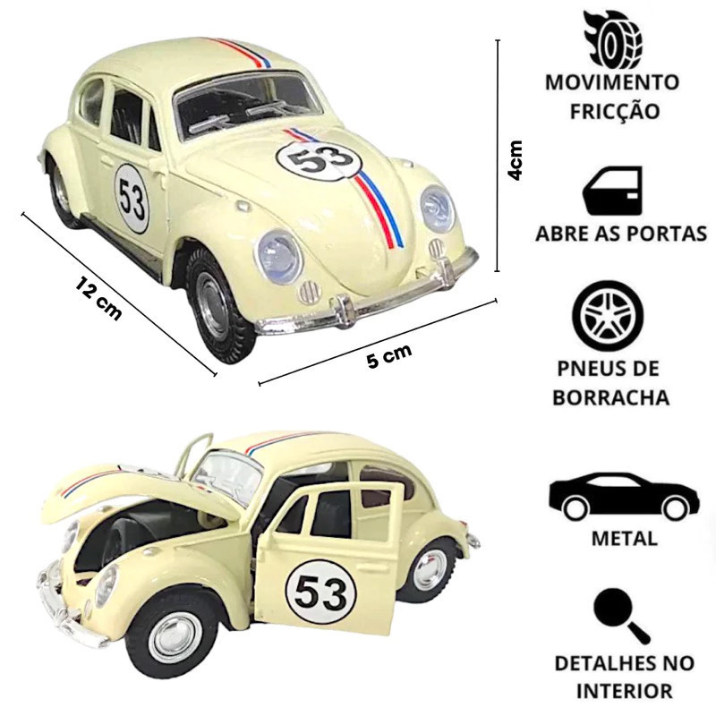 Brinquedo Fusca Herbie 53 Miniatura Ferro Abre Porta Capô Fricção Coleção