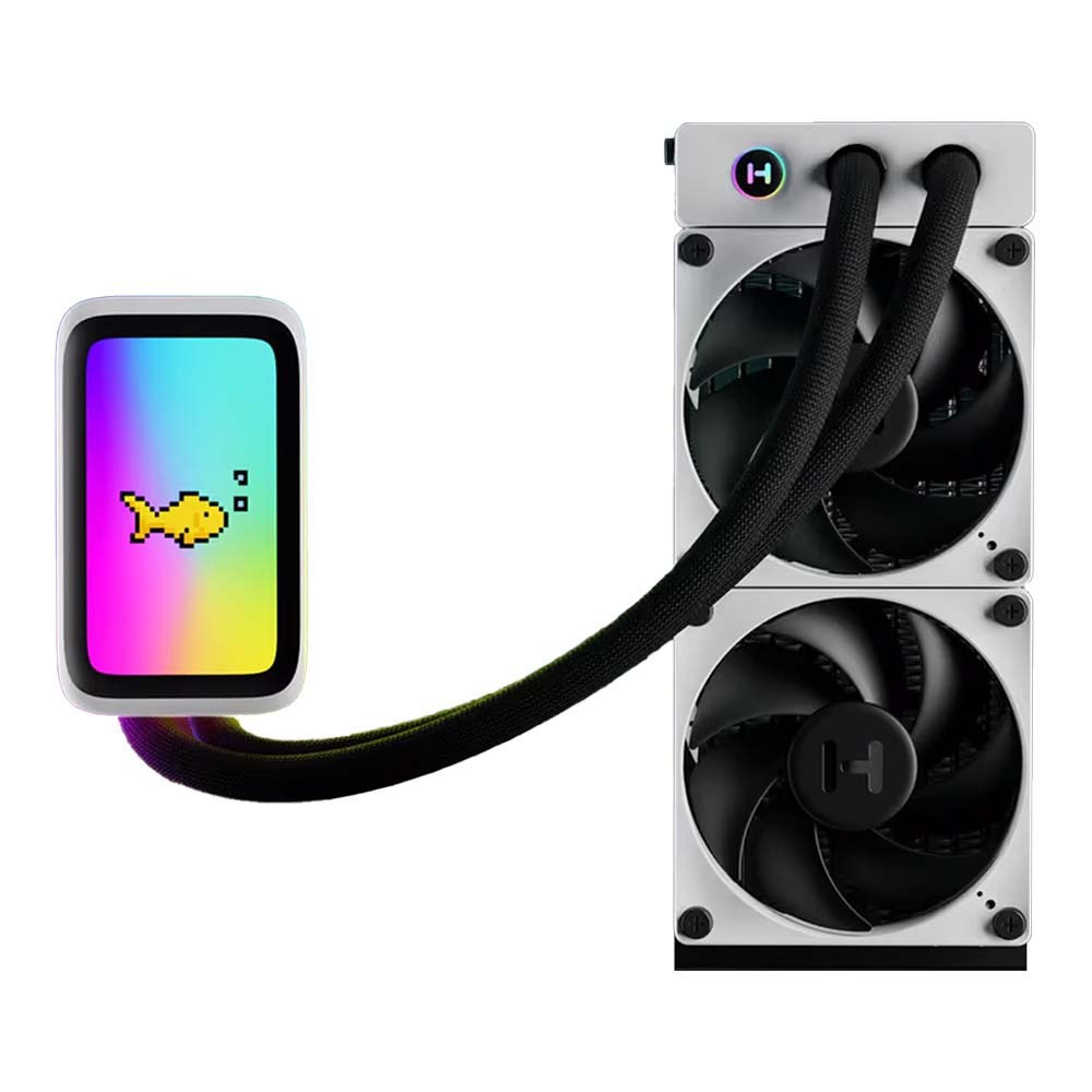 WATER COOLER GAMER 240MM HYTE THICC Q60 BW WITH LCD IPS 5'' BRANCO E PRETO 2 COO