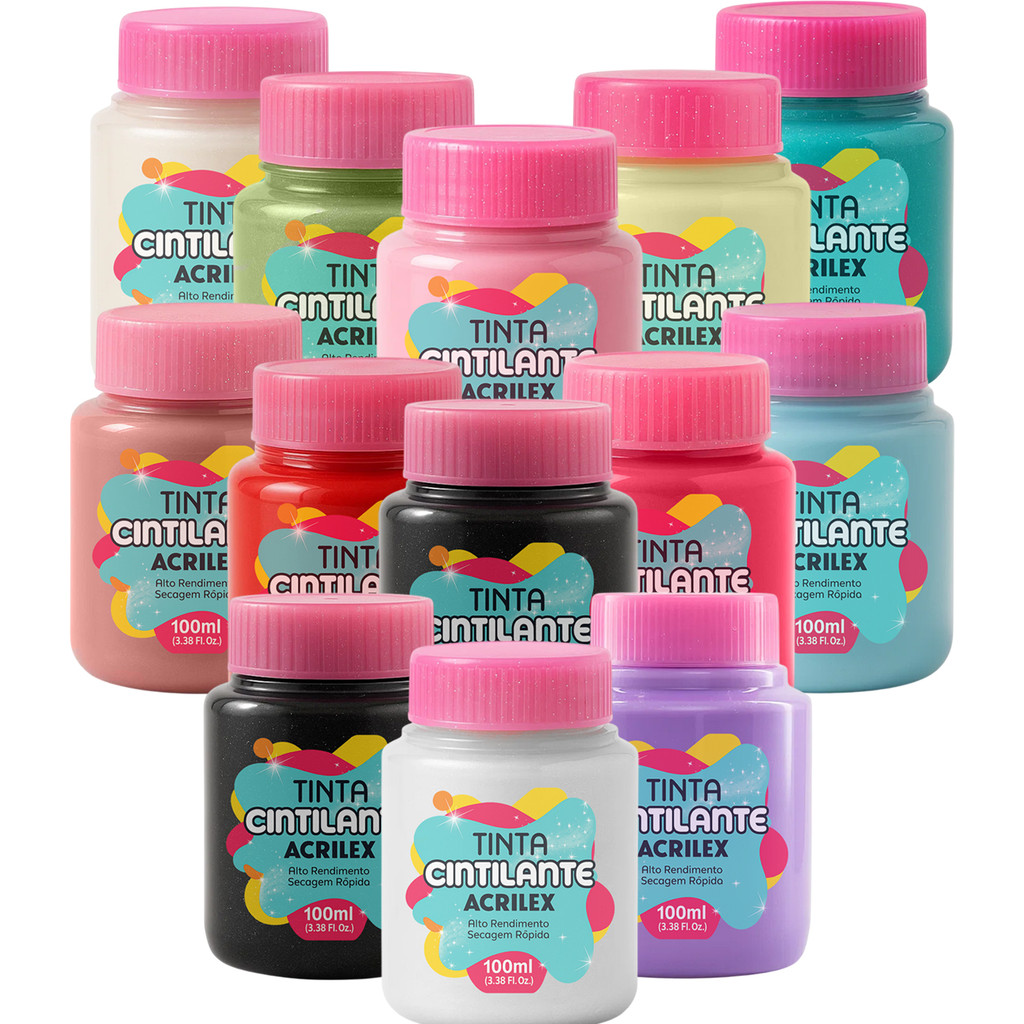 Tinta Cintilante Acrilex 100ml – 12 Cores - Acabamento Fosco com Brilho em Oferta na Shopee