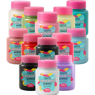 Tinta Cintilante Acrilex 100ml – 12 Cores - Acabamento Fosco com Brilho em Oferta na Shopee