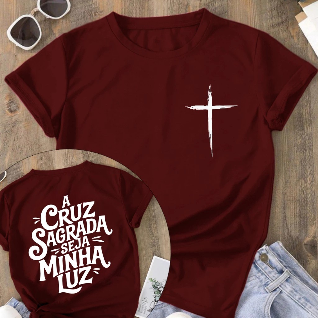 Camiseta Feminina Cristã Camisa A Cruz Sagrada Blusa Estampada Religiosa Católica Fé Esperança em Oferta na Shopee