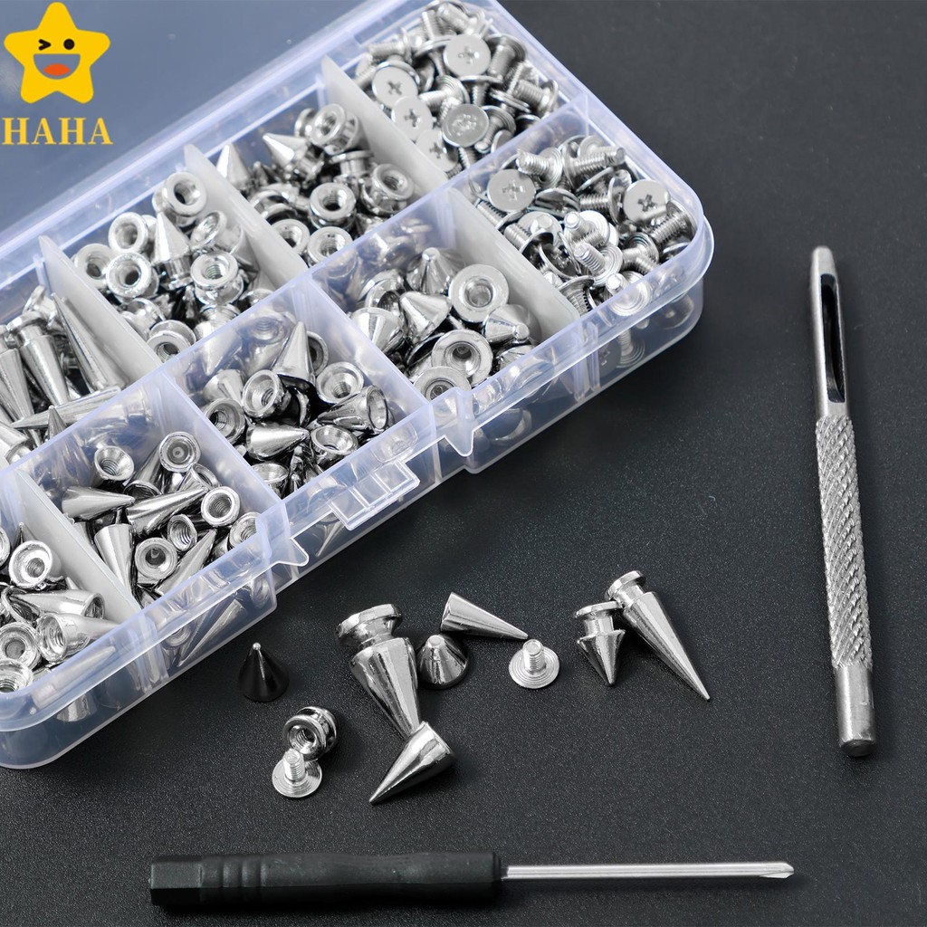 359 Pçs Punk Spikes E Studs Kit Liga De Zinco Prata Cone Pico Parafuso Prisioneiro Rebite 8 Tamanho Para Roupas Shopbc09