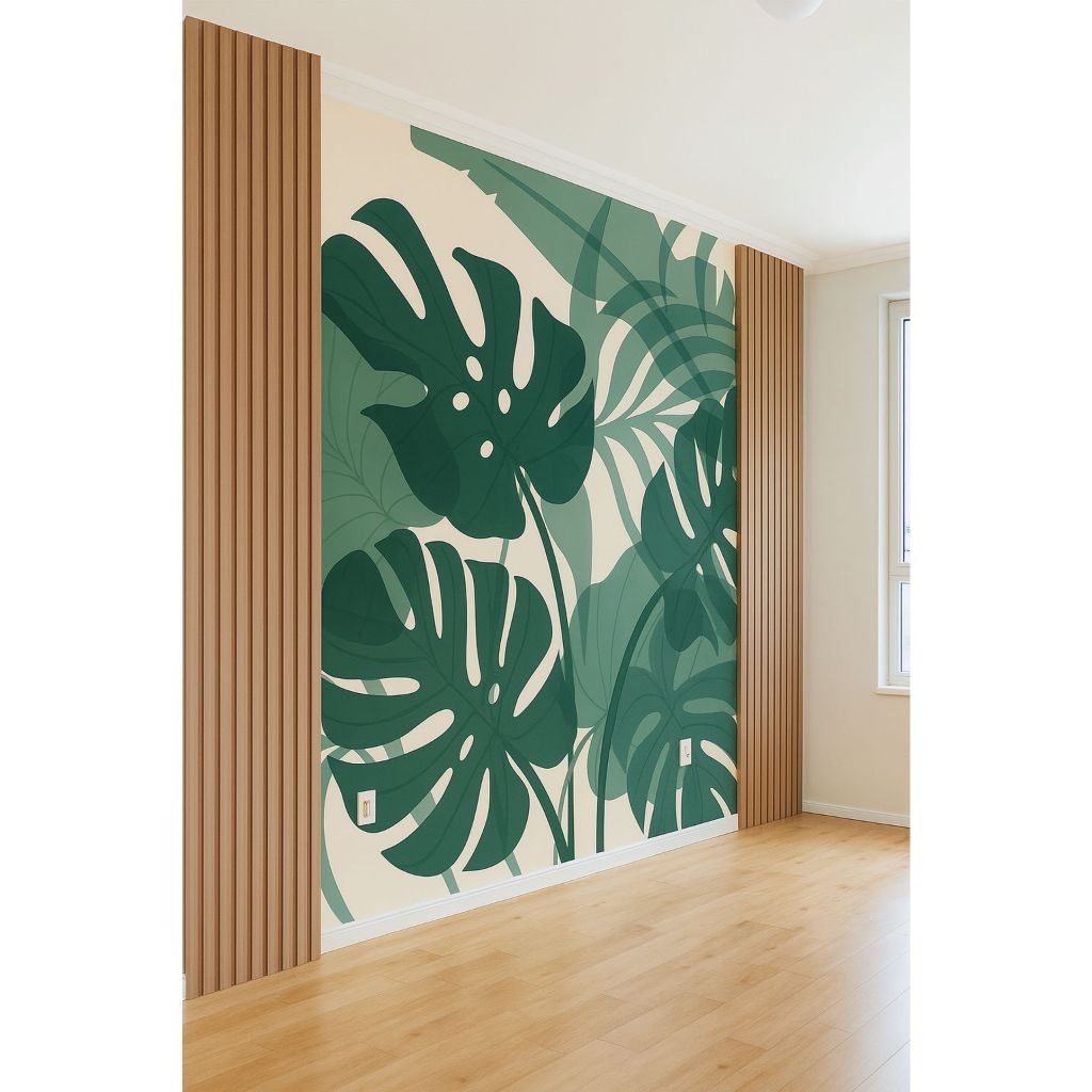 PAPEL DE PAREDE FOLHAGEM + RIPADO ELEGANTE FOLHAS RIPADO MADEIRA