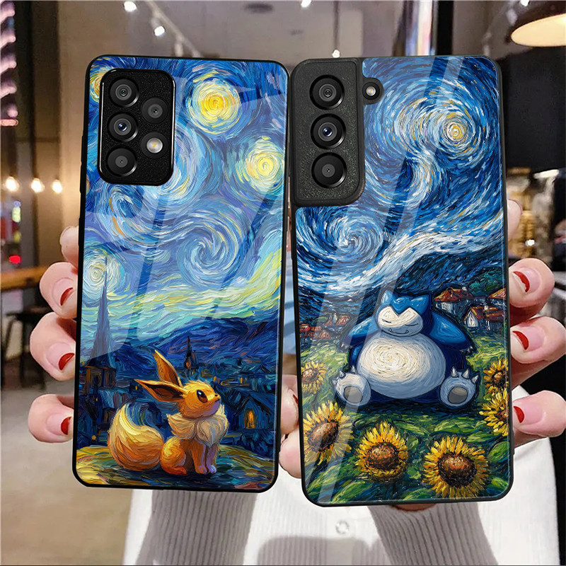 Capa De Telefone De Vidro pokemon van gogh Para Samsung Galaxy A14 A16 A30 A22 A32 A33 A15 A35 A42 A55 A56 4G A52 A53 A5