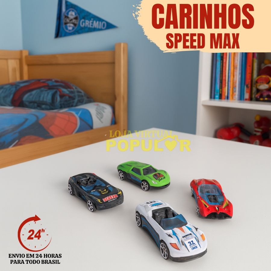Carrinhos Coloridos Coleção Carros De Brinquedo Metal Max Speed Kit Com 4 Carrinhos Colecionavel