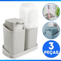 Kit 2 Acessórios Banheiro com Bandeja Dispenser Sabonete Líquido e Porta Escovas - DESIGN MODERNP