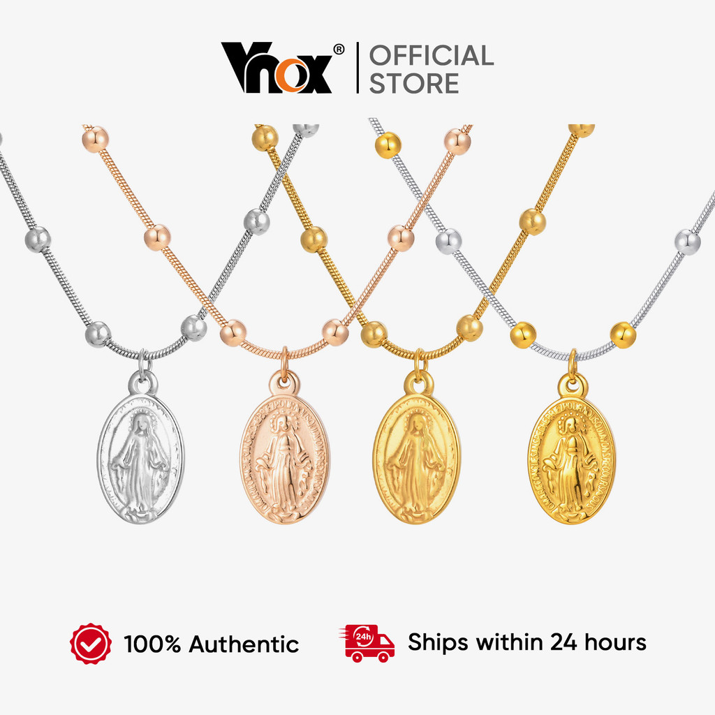 Vnox Ouro Prata Frisado Virgem Maria Pingente Colar Para Mulher , Aço Inoxidável Delicada Oração Cristã Jóias