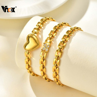 Vnox Zircon Cúbico Trevo De Quatro Folhas Coração Cinta Corrente Pulseira , Artesanal Ouro Aço Inoxidável De Pulso Moda