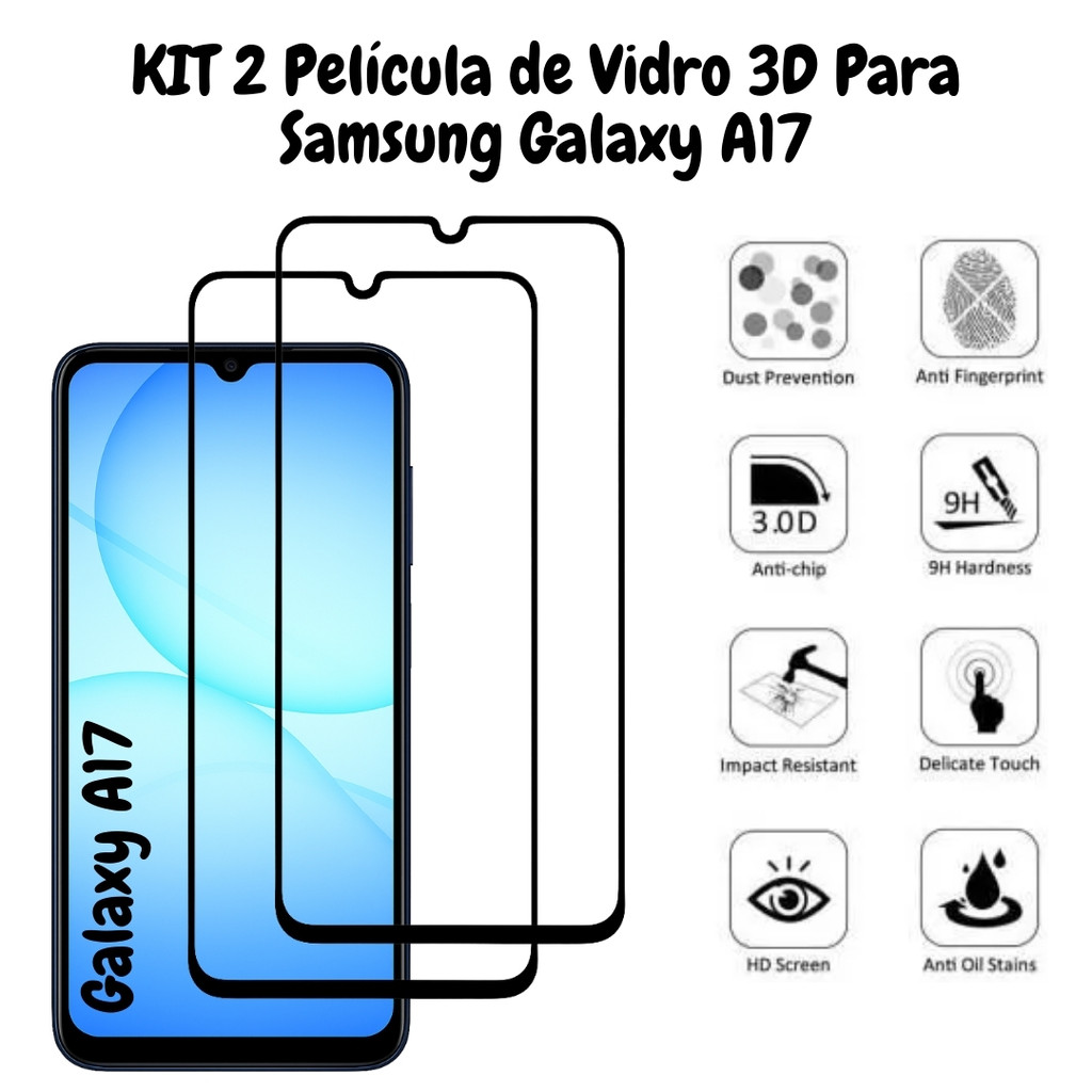 Kit 2 Películas de Vidro 3D Full Cover Para Samsung Galaxy A17 5G - Tela de 6.7