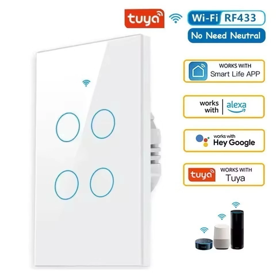 Tuya WiFi Interruptor De Luz Inteligente 2/3/4 gang Wall Touch Switch Trabalho Com Alexa Google Home