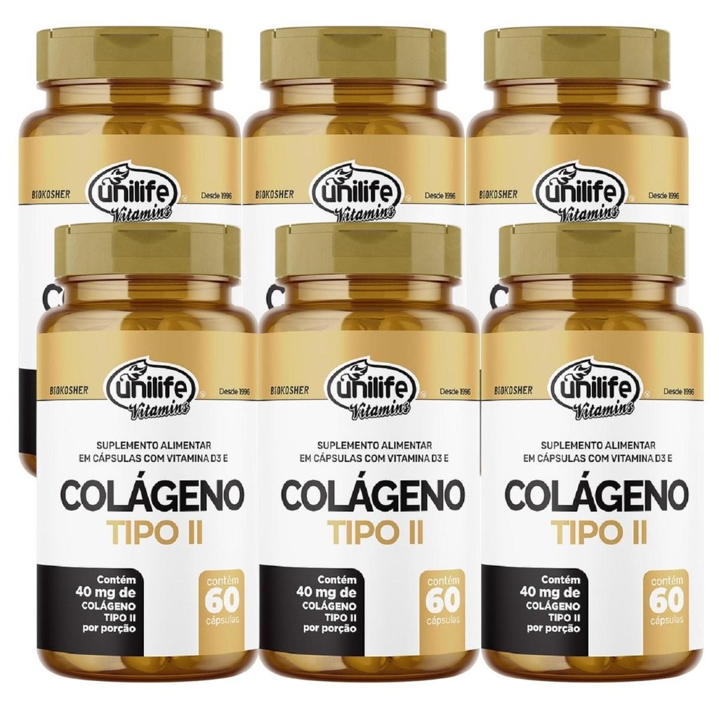 6Uni  Colágeno Tipo II  Vitamina D 40mg De 60 Cápsulas Cada