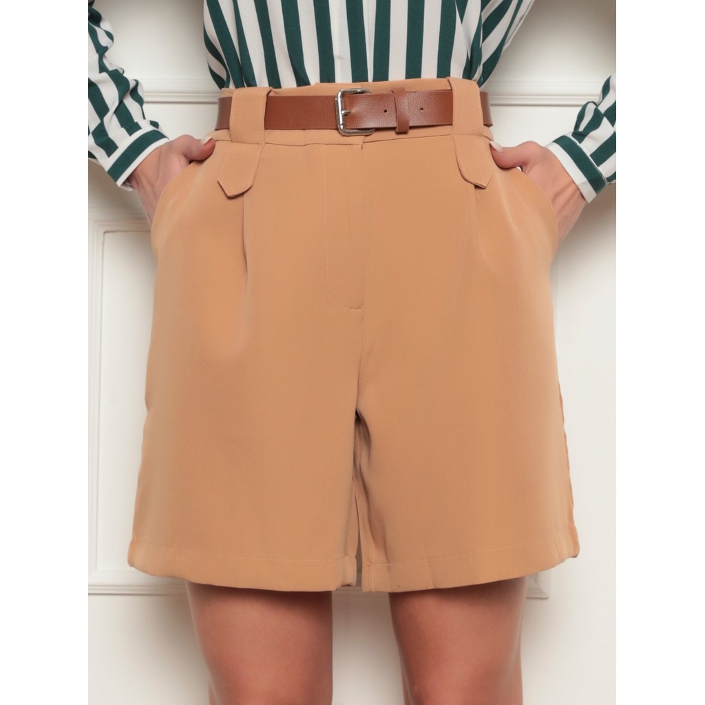 Shorts De Alfaiataria Senhora Com Cinto E Corte Reto Estilo Clássico Para Trabalho Fim De Semana E Combinações Versáteis