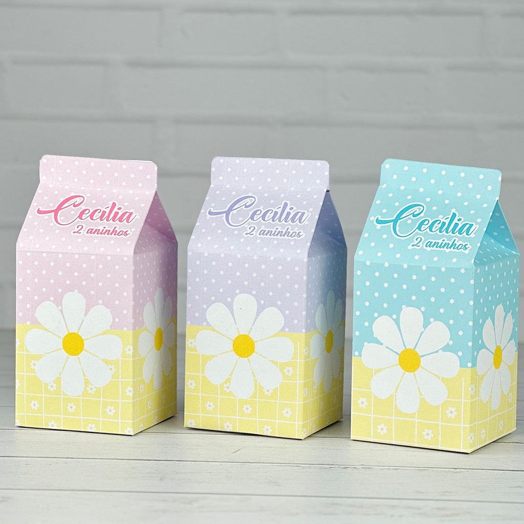 Caixinha Margaridas | Caixa Milk Personalizada | Mimos Aniversário Lembrancinhas Personalizados Kit Festa