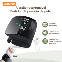 Aparelho de Pressão Digital de Pulso Profissional com Tela LED Inteligente Alta Precisão e Voz