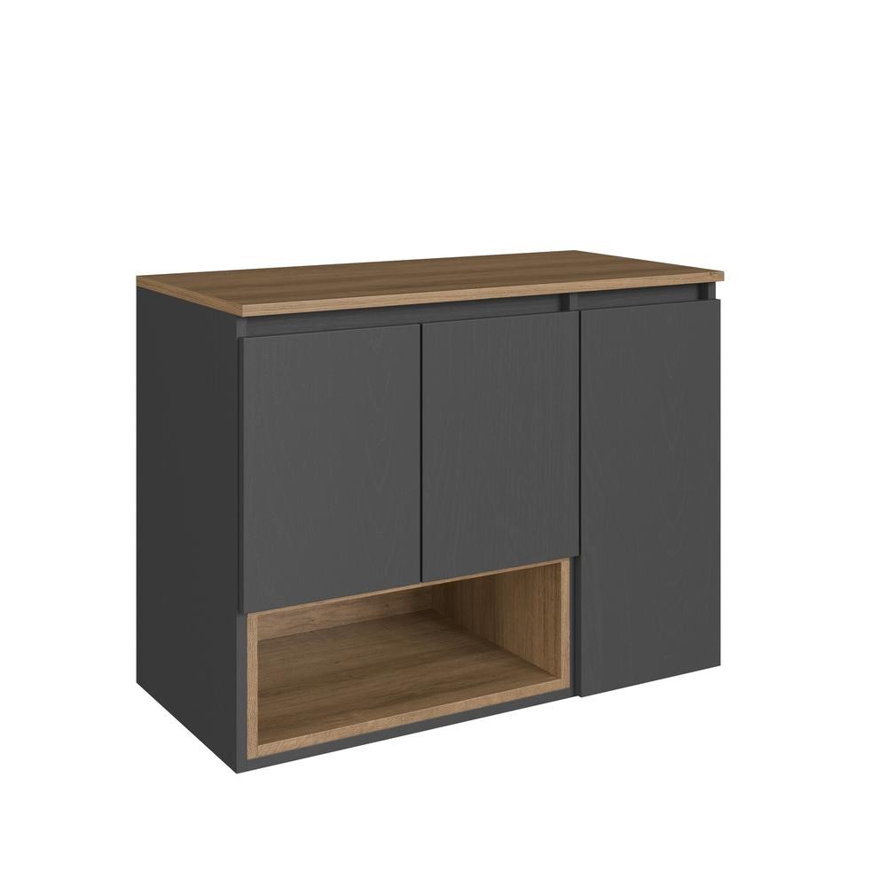 Gabinete de Banheiro Suspenso 80cm 3 Portas 1 Nicho Mel/Grafite Cecília BL9220 - Faema Móveis em Oferta na Shopee