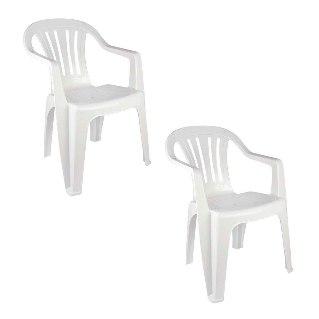 Kit 2 Cadeiras Poltrona Plástica Empilhavel Reforçada Branca 182kg Mor em Oferta na Shopee