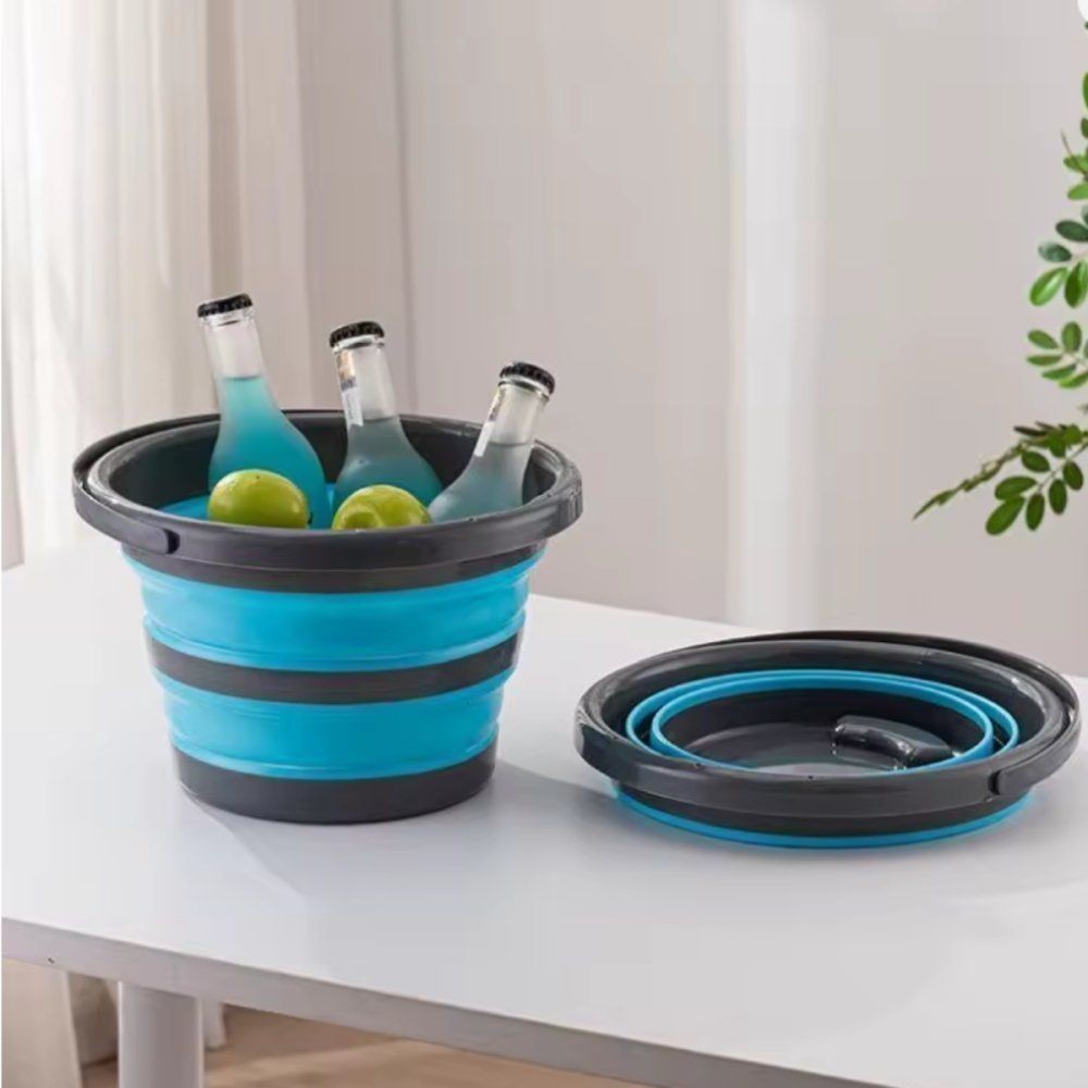 Balde Dobrável Silicone Vasilha Recipiente Redondo Alça Cesto Bacia Lavanderia Casa Roupa