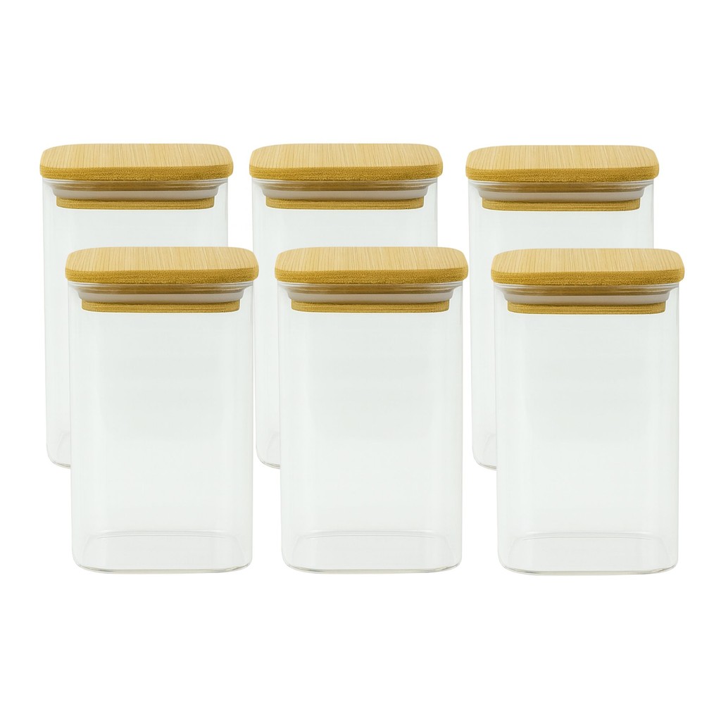 Kit 6 Pote Vidro Quadrado 350ml Tampa Bambu Ideal Cozinha 6x12cm em Oferta na Shopee