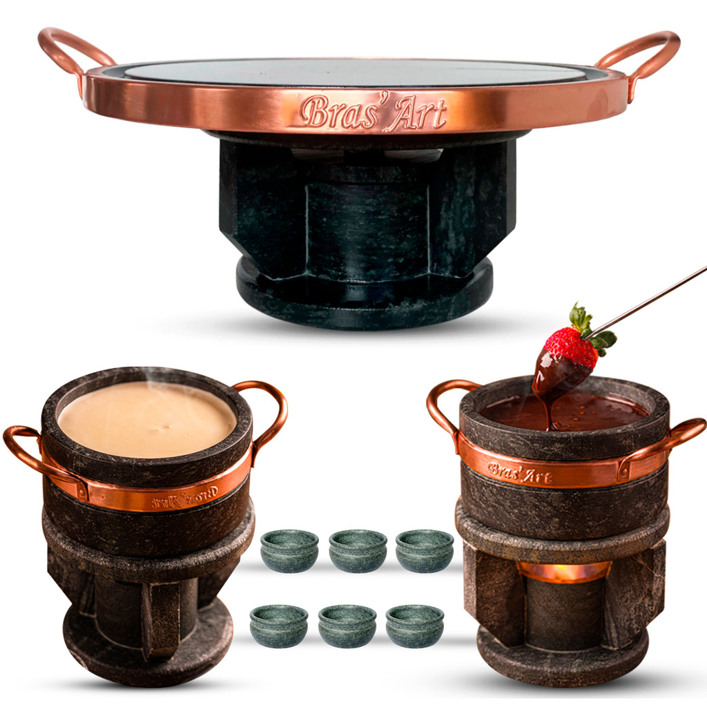 Fondue 23cm + 2 Fondues 500ml + 6 Cumbucas para molhos pedra sabão Bras Art em Oferta na Shopee