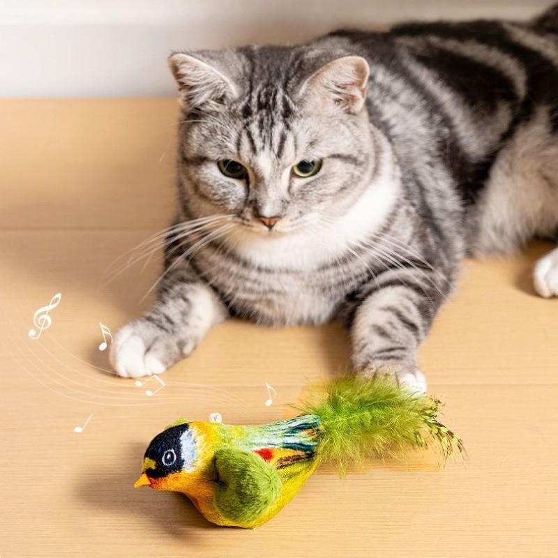 Gato Brinquedo Interativo Pendurado Simulação Estridente Pássaro De Pelúcia Interior Perseguindo Provocando