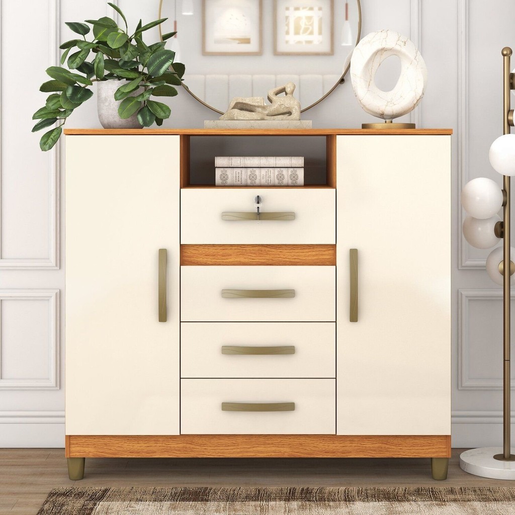 Cômoda Angra 2 Portas 4 Gavetas 99x109x40 Cm Cinamomo/Off White em Oferta na Shopee