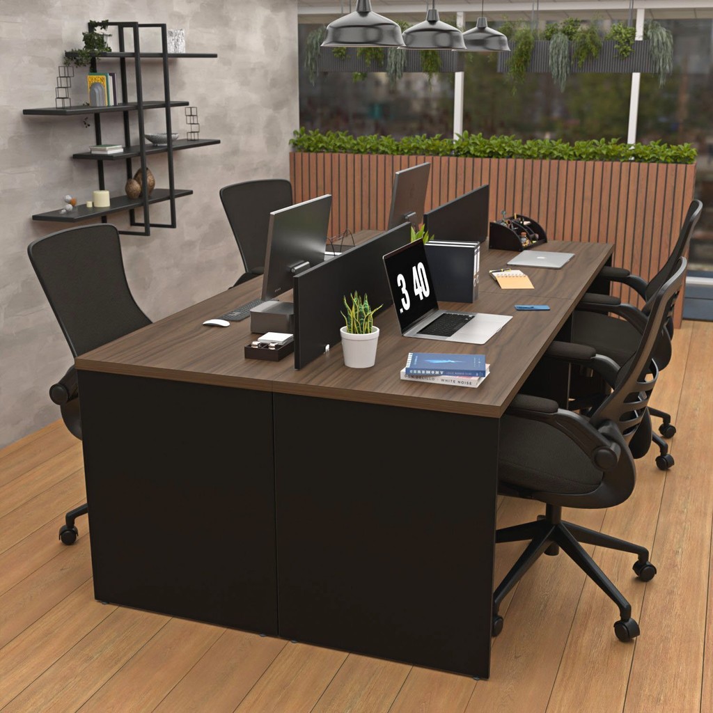 Estação de Trabalho Mesa Plataforma Escritório 1200x600 4 Lugares Nogal em Oferta na Shopee