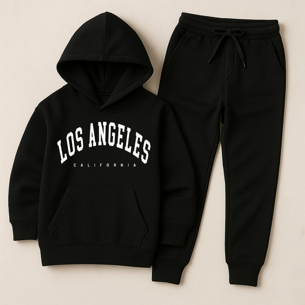Conjunto Moletom Infantil Estampado Los Angeles Masculino e Feminino Algodão Peluciado