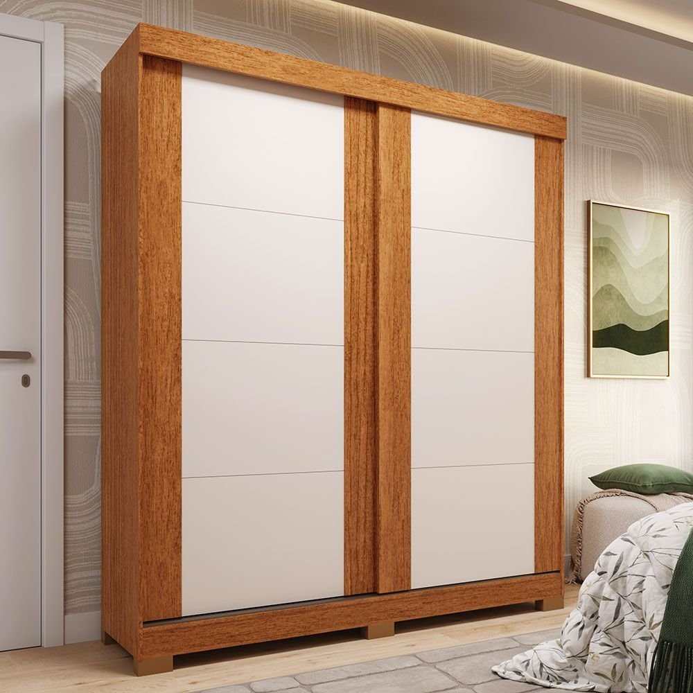 Guarda-roupa Casal 160cm 2 Portas de Correr Flex Color 100% Mdf Boldina Espresso Móveis Cinamomo/Off White em Oferta na Shopee