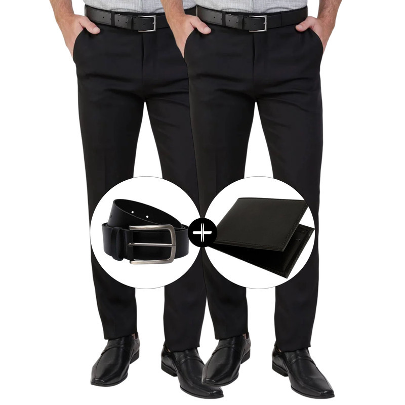 Kit 2 Calças Sociais com Cinto e Carteira Executivo Evento Tradicional em Oferta na Shopee