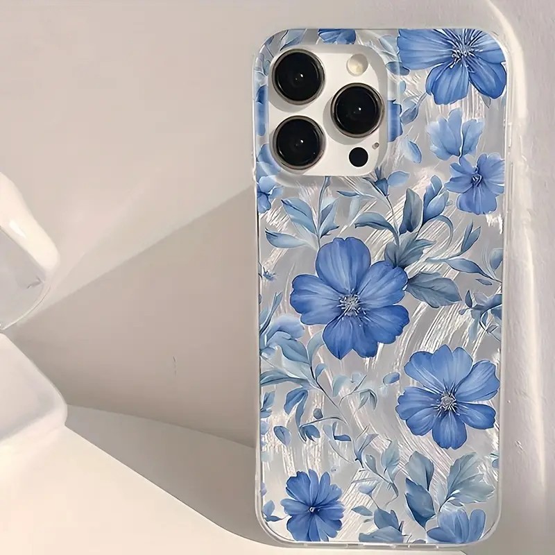 Capinha Capa para iPhone 13 12 11 16 15 14 17 plus pro max 7 8 plus x xr xs max Linda Flor Azul acrilico Anti-impacto 2 em Oferta na Shopee