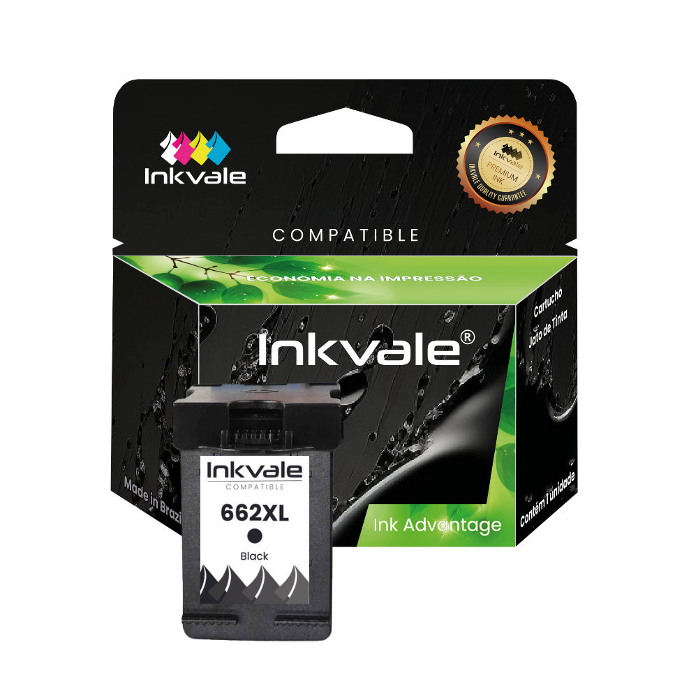 Cartucho Compatível Inkvale HP 662 XL Preto CZ103AB Impressora 1510 1015 3546 1515 2540 Impressora